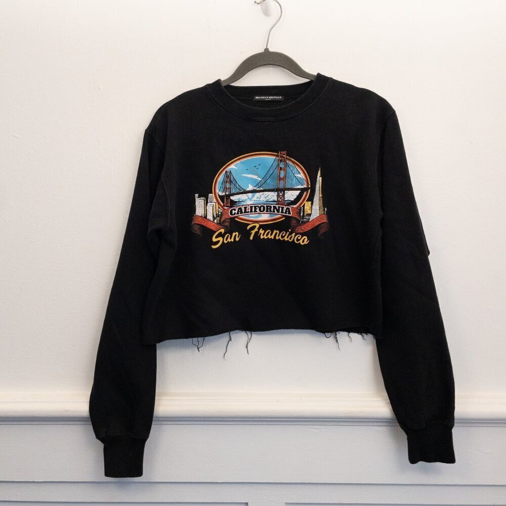 Brandy Melville San Francisco California Cropped Sweatshirt Black Graphic Top - Picture 2 of 6